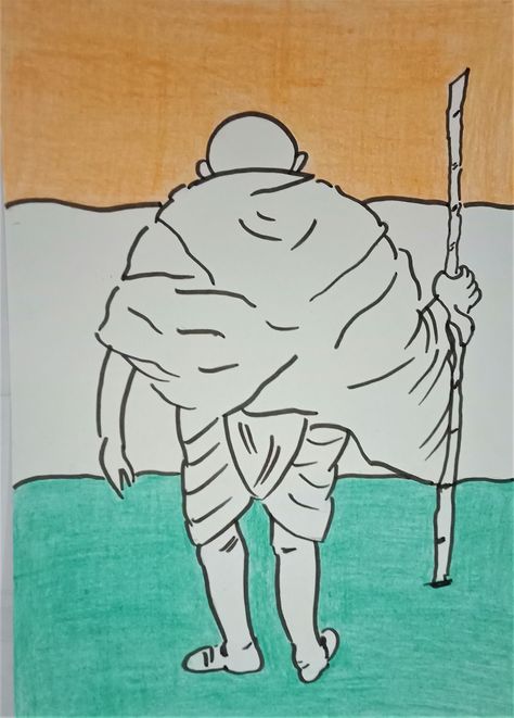 Gandhi Ji Drawing, Gandhiji Drawing, Colouring Worksheets For Kids, Nursery School Activities, Gandhi Ji, Board Decoration Ideas, Pencil Colours, Decoration Ideas Wedding, Gandhi Jayanti