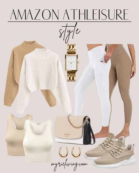 Best Joggers On Amazon, White Athleisure Outfit, Cream Athleisure Outfit, Neutral Sets Outfit, Athleisure Outfits Winter 2024, Neutral Athleisure, Amazon Athleisure, Women’s Athleisure Outfits, Amazon Fashion Finds