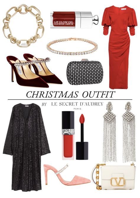 #christmasoutfit #outfit #christmas #reddress #jimmychoo #diamond #moodboardinspiration French Christmas Outfit, Almost Christmas, Dior Lip, French Christmas, French Outfit, Laura Lombardi, New Years Outfit, Gold Plated Bracelet, Lip Glow