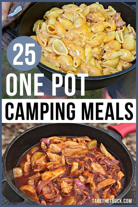 One Pot Campfire Meals, Soups For Camping, Solo Camping Meals, Dinner Camping Ideas, Camping Meals For Two, Pre Made Camping Meals, Premade Camping Meals, Camping Stew, Camping Meals Easy