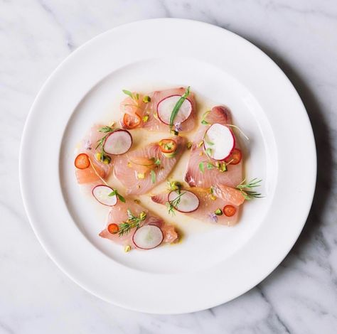 Hamachi Crudo Plating, Raw Fish Recipes, Hamachi Crudo, Farmhouse Food, The Ned, Sushi Menu, Fine Dining Recipes, Molecular Gastronomy, Soho House