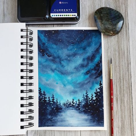 Forest Tutorial, Galaxy Tutorial, Landscape For Beginners, Wall Transfers, Beginner Watercolor, Watercolor Pencil Art, Art Philosophy, Pine Trees Forest, Watercolor Beginner