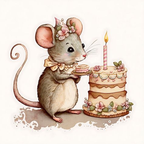 Mouse Family Illustration, Magic Drawings, Birthday Wallpapers, Fancy Mouse, Candle Illustration, Spring Drawing, Mouse Paint, Magic Drawing, Chocolate Bouquet Diy