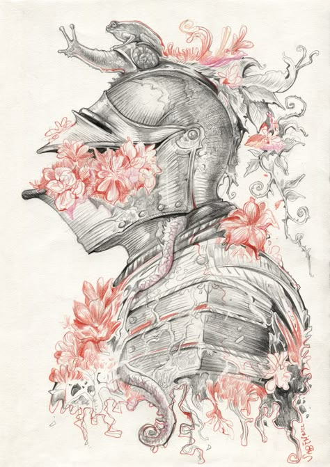 Knight Of Flowers, Knight Drawing, Medieval Tattoo, Knight Tattoo, A Knight's Tale, Knight Art, Dark Tattoo, Osaka Japan, Fantasy Artist