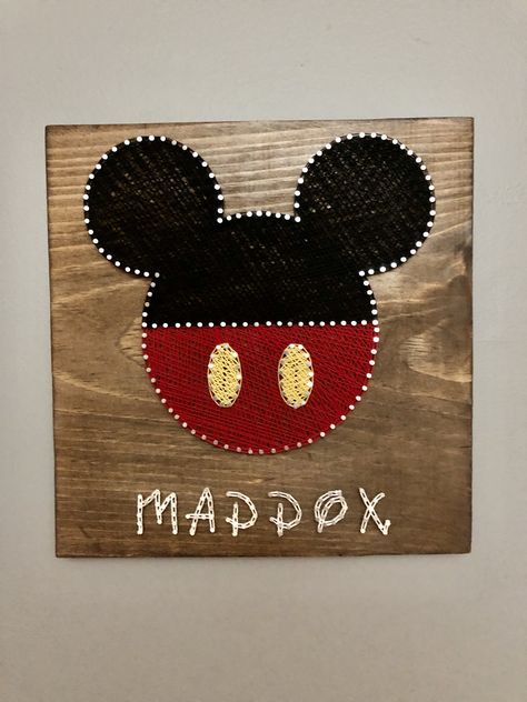 Personalized Mickey, Birthday present, baby shower Disney String Art, Nail String, String Art Tutorials, Nail String Art, String Art Patterns, Easy Face Mask Diy, String Art Diy, Art & Craft Kit, Mickey Birthday