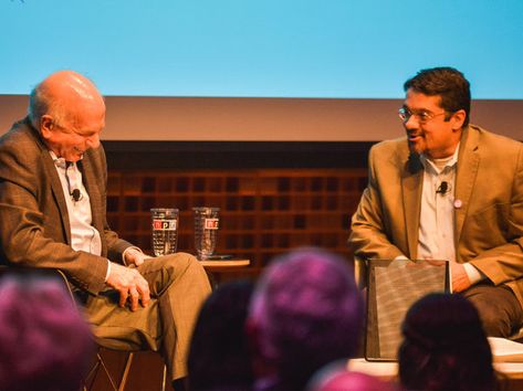 Daniel Kahneman at NPR with Hidden Brain's Shankar Vedantam for the taping of our 100th podcast episode. Daniel Kahneman, Think Fast, New Story, Human Behavior, Psychologist, Current Events, The Mind, Storytelling, Brain