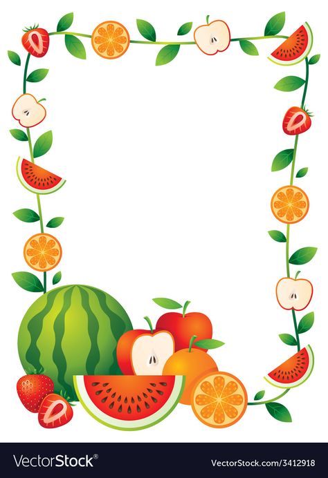 Fruits Day Celebration In School, Fruits Design Ideas, Fruit Border Design, Border Design Drawing, Picture Comprehension, Mix Fruit, Scrapbook Letters, Fruit Clipart, Fruit Cartoon