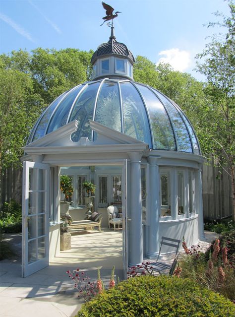 Chelsea Flower Show 2014 - The Khora Dome with Greens Weathervane's Heron www.greensvanes.co.uk Glass Garden Room, Art Deco Style Interior, Sunroom Designs, Laundry Room Ideas, Garden Gazebo, Shed Homes, Chelsea Flower, Chelsea Flower Show, Interior Design Art