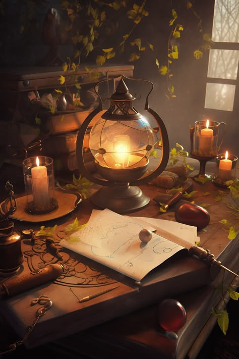 Witch Tower Aesthetic, Witch Dark Academia, Witch Desk Ideas, Witchcore Desk, Wizard Home Decor, Witch And Wizard Aesthetic, Wizard Study Aesthetic, Wizard Study Room, Fantasy Wizard Aesthetic