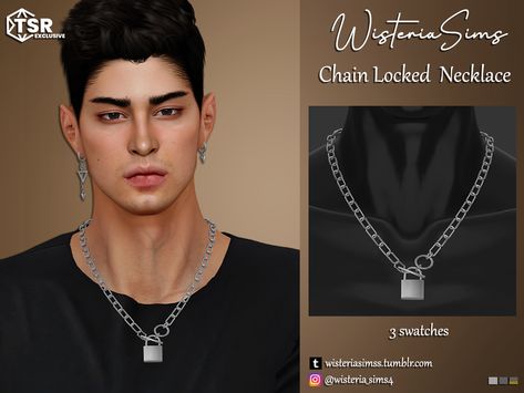 Sims 4 Cc Necklace, Necklace Dior, Cc Necklace, Sims 4 Men Clothing, Chain Lock, Sims 4 Collections, Lock Necklace, Heart Choker, Necklace Flower