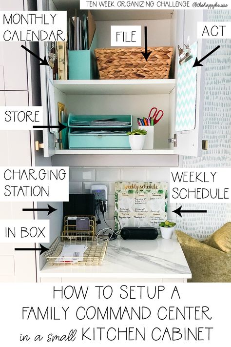 Organizing Your Whole Home Command Center Organization, Command Center Kitchen, Home Command Center, Kitchen Setup, Small Kitchen Cabinets, Family Command Center, Kitchen Desks, Organized Kitchen, Organized Home