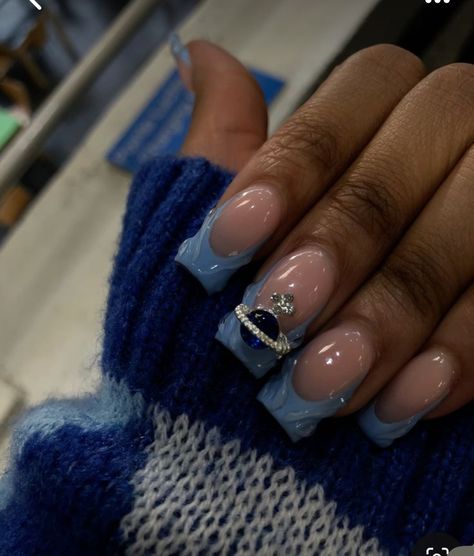 Nail Inspiration Dark Blue, Blue Gold Nails, Blue Prom Nails, Planet Nails, Blue And Silver Nails, Royal Blue Nails, Dark Blue Nails, Navy Blue Nails, Tapered Square Nails