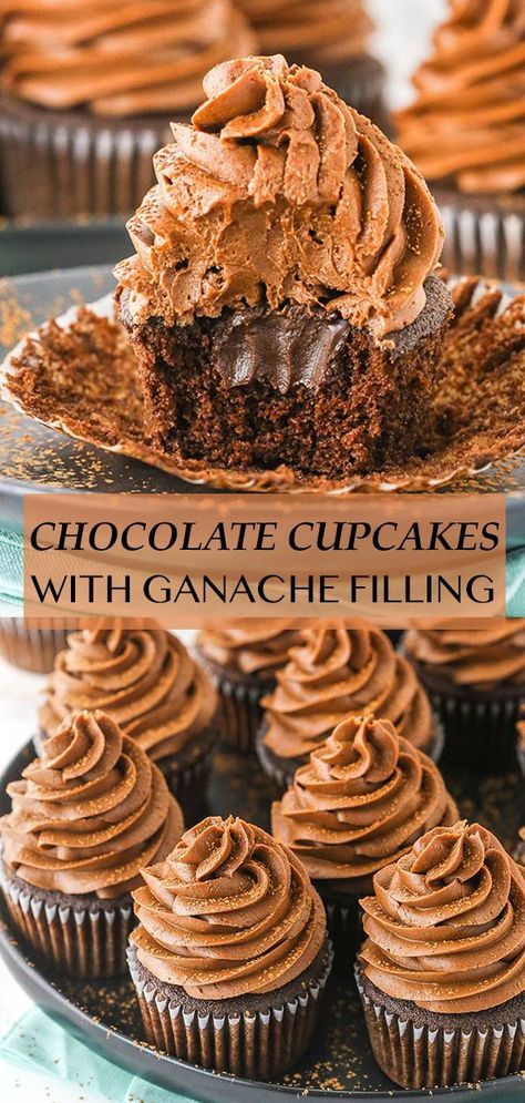 Chocolate Cupcakes With Ganache, Cupcakes With Ganache, Easy Chocolate Cupcakes, Ganache Cupcakes, Chocolate Ganache Cupcakes, Life Love And Sugar, Homemade Chocolate Cupcakes, Moist Chocolate Cupcakes, The Best Cupcakes