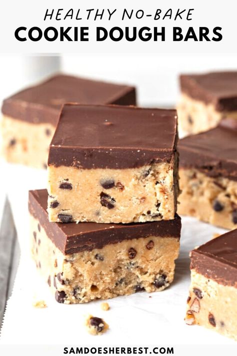 Seriously delicious healthy no-bake cookie dough bars! These bars are vegan, gluten-free, dairy-free, and refined sugar-free. Enjoy as a guilt-free dessert or sweet snack! Cookie Dough Bars Recipe, Healthy No Bake Cookies, Bars Healthy, Cookie Dough Bars, Dairy Free Treats, Protein Desserts, Healthy Sweet Treats, Healthy Desserts Easy, Gluten Free Sweets