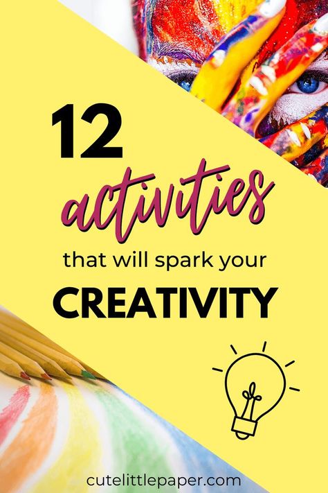 See how to be more creative with these 12 simple activities that’ll spark and grow the creativity inside you. Creative Thinking Activities, Become Creative, Personal Development Activities, English Knowledge, Creative Arts Therapy, Simple Activities, Be More Creative, Creativity Exercises, Increase Creativity