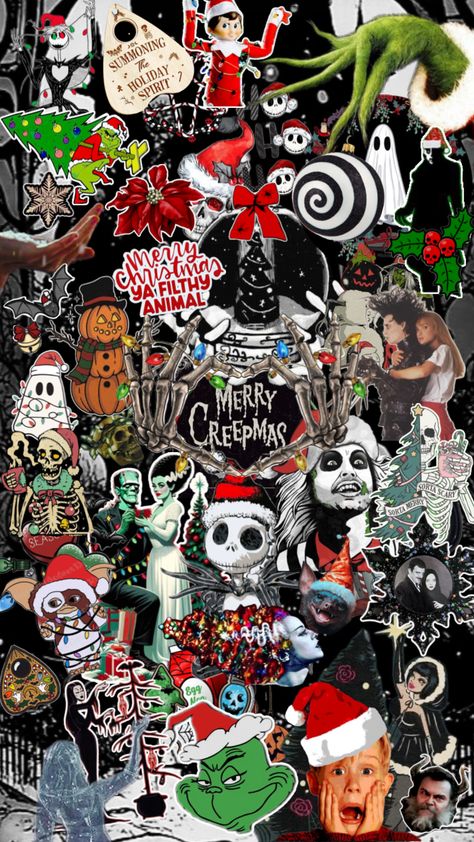 Horror Christmas Wallpaper, Creepmas Wallpaper, Witchy Christmas, Horror Christmas, Black Roses Wallpaper, Spooky Christmas, Trippy Visuals, Creepy Christmas, Dark Christmas