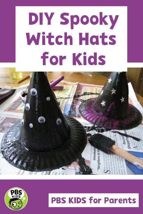 Kids can create and decorate their own spooky witch hat! This hat is the perfect addition to any Halloween costume or decoration.  #PBSKIDS #PBDSKIDforParents #Halloween #Halloweenforkids Witch Hat Crafts For Toddlers, Witches Hat Preschool Craft, Witches Preschool Activities, Witch Hat Crafts For Kids, Pin The Hat On The Witch, Witch Hat Craft, Halloween Hat, Diy Witch Hat, Witches Hat