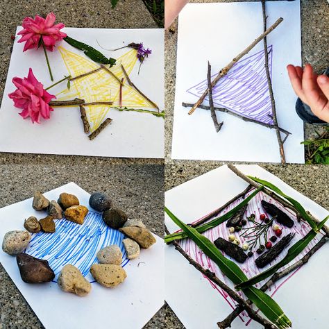 Creating Shapes with Nature fun and free outdoor children's activity Nature Kindergarten, Nature Shapes, Nature Lessons, Nature Based Learning, Outdoor Learning Activities, Forest School Activities, Fine Motor Activity, Fine Motor Activities For Kids, Nature School