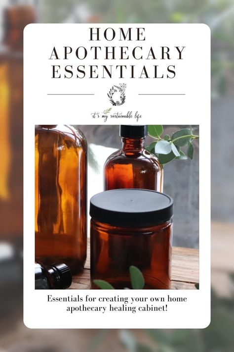 Creating a fully stocked home apothecary with all the essentials you may need means you will be well prepared to make any herbal or home remedy from your own healing cabinet! | It's My Sustainable Life @itsmysustainablelife #homeapothecaryessentials #homeapothecary #homeapothecaryideas #healingcabinet #homeapothecarybeginner #homeapothecaryideas #homeapothecarysupplies #itsmysustainablelife Home Apothecary, Herbal Store, Herbs For Health, Holistic Remedies, Herbal Infusion, Garden Recipes, Natural Life, Preserving Food, Natural Cosmetics