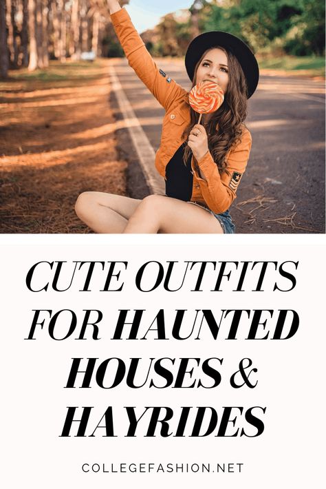 What to wear to haunted houses and hayrides - cute outfit ideas House Date Outfit, Haunted House Date, Hayride Outfit, Haunted House Outfit, Instagram Baddie Outfit, Halloween Inspired Outfits, Chic Mom Outfits, Hunted House, Cute Outfits To Wear