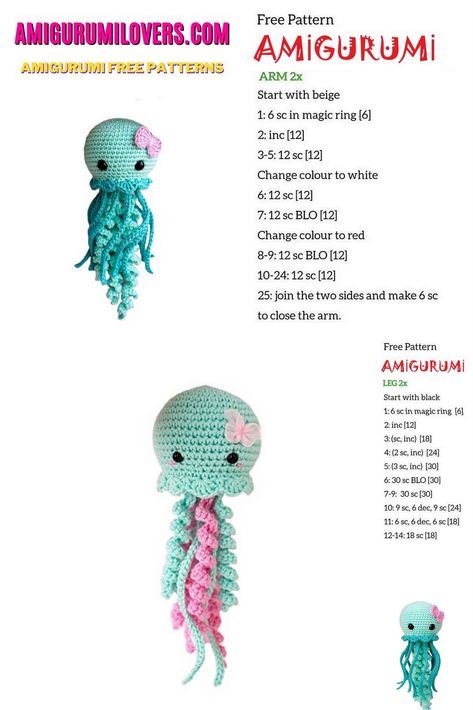 Crochet Jellyfish Free Pattern, Crochet Ocean Animals, Octopus Crochet Pattern, Crocheted Jellyfish, Crochet Lovey, Crochet Octopus, Crochet Turtle, Pola Amigurumi, Crochet Design Pattern