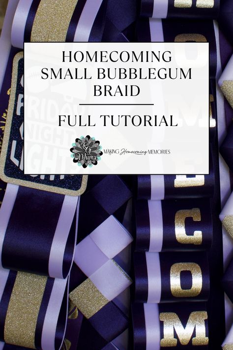 Homecoming Mum Small Bubblegum Braid Full Video Tutorial Bubblegum Chain Mum, Homecoming Mum Ribbon Length, Diamond Back Braid Mum, Bubblegum Braid Mum, Mum Chains Diy, Homecoming Mums Braids Tutorials, How To Make Mum Braids, Bubble Gum Braid Mum, Homecoming Braid Tutorial