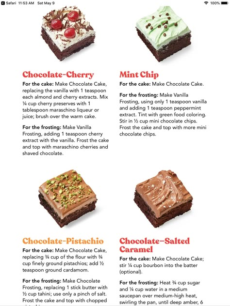 Different Types Of Brownies, Brownie Business Name Ideas, Brownie Menu Design, Brownie Flavour Ideas, Unique Brownie Flavors, Brownie Guides Uk, Types Of Cake Flavors, Brownie Business, Brownie Shop