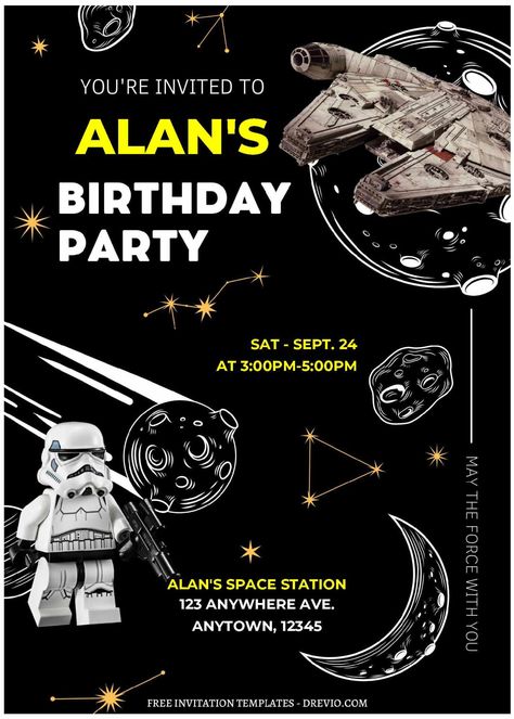 (Free Editable PDF) Skywalker Saga Lego Star Wars Birthday Invitation Templates 2 Lego Star Wars Invitations, Lego Star Wars Birthday Party Invitations, Star Wars Invitations Birthdays, Starwars Birthday Invitation, Star Wars Birthday Invite, Star Wars Invitations Free Templates, Star Wars Invite, Black Galaxy Background, Invitations Star Wars