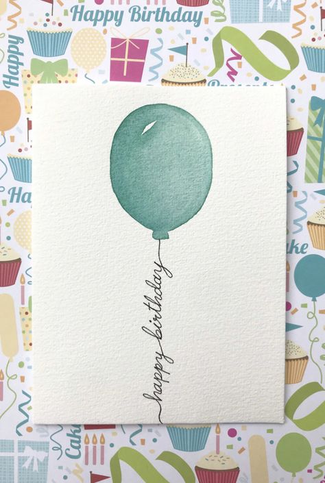 Simple Card Idea, Watercolour Birthday Cards Simple, Birthday Letter Ideas, Homemade Cards Ideas, Watercolor Cards Diy, Cute Diy Birthday Cards, Easy Watercolor Birthday Cards, Aesthetic Birthday Cards Handmade, Watercolor Card Ideas