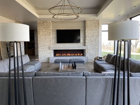 Linear Fireplaces, Gas Fireplace Ideas Living Rooms, Fireplaces Modern, Tv Above Fireplace, Fireplace Feature Wall, Indoor Outdoor Fireplaces, Gas Fireplaces, Linear Fireplace, Fireplace Tv Wall