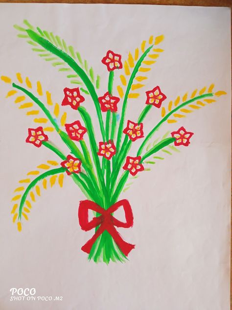 Vegetable Painting Ideas For Kids, Ladies Finger Drawing, Vegetable Printing Art For Kids, Vegetable Painting For Kids, Vegetable Printing Designs, Finger Print Flower Vase, Jute Painting, Lady Finger Painting, Lady Finger Painting For Kids