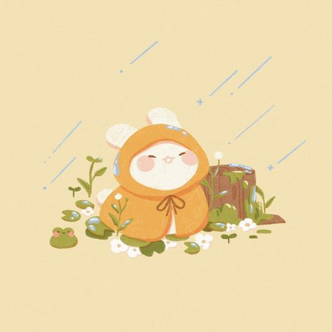 500 Drawing Prompts, Forest Frog, Rain Illustration, Cute Raincoats, Aesthetic Forest, Rain Art, Drawing Prompt, Cute Doodle Art, Kawaii Doodles