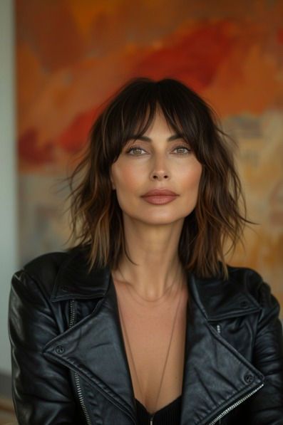 A layered bob with a wispy curtain fringe on an American woman in her 40s Bangs In Short Hair, Curtain Bangs In Short Hair, Curtain Bangs With Short Hair, Bangs With Short Hair, Bobbed Hairstyles With Fringe, Short Hair Fringe, Graduated Bob Haircuts, Short Hair Highlights, Curtain Fringe