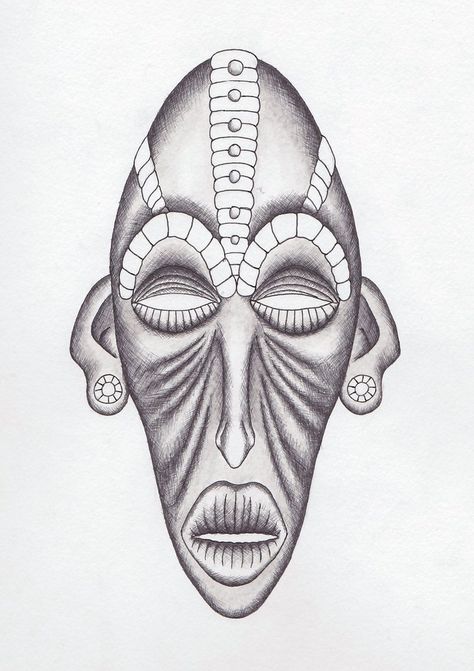 Tribal African Mask by bRobotikPT Face Mask Drawing, African Drawings, African Pottery, Cultural Patterns, African Tattoo, Mask Drawing, Afrique Art, African Art Paintings, African Mask