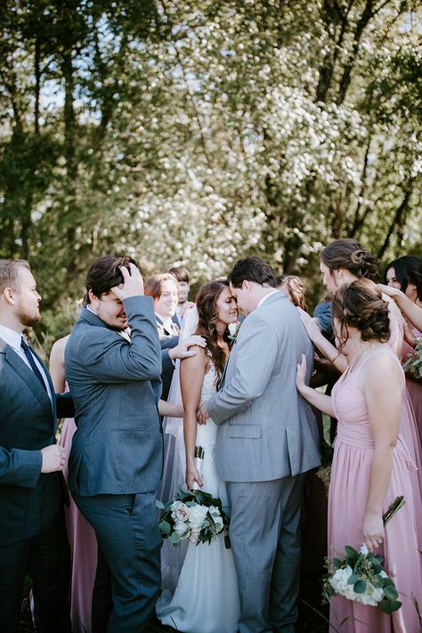 Wedding Party Praying Over Bride & Groom | photo by Sarah Moser Photography | featured on The Pink Bride® www.thepinkbride.com Praying Over Bride And Groom, Christ Centered Wedding, Praying For Friends, Bride Groom Photos, Wedding Traditions, Pink Bride, Lakeside Wedding, Country Weddings, First Dance Songs