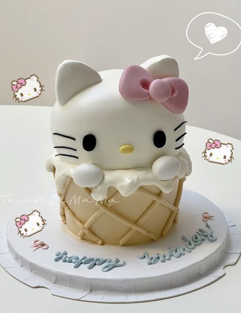 Cake Designs Easy, Cake Designs Simple, Tort Hello Kitty, Cake For Wedding, Hello Kitty Ice Cream, Bolo Da Hello Kitty, Decorating For Beginners, Hello Kitty Birthday Theme, Cake Summer