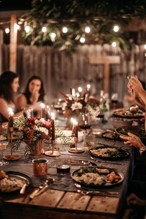 This Moody Fall Dinner Party Is a Total Vibe | The Inspired Home Eclectic Fall Tablescape, Moody Fall Bridal Shower Ideas, Hygge Dinner Party, Moody Fall Tablescape, Masculine Dinner Party, Moody Thanksgiving Tablescape, Masculine Tablescape, Moody Restaurant, Dinner Party Vibes