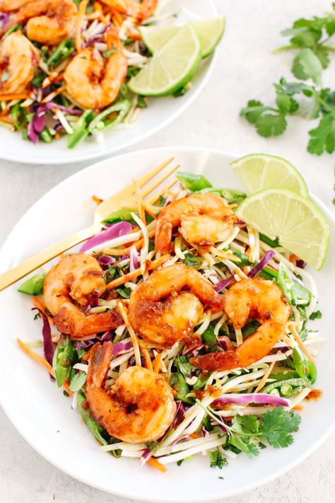 Asian Shrimp Salad, Crispy Wontons, Shrimp Keto, Smashed Cucumber, Sesame Shrimp, Shrimp Salad Recipe, Asian Shrimp, Crunchy Veggies, Asian Dressing