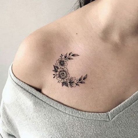 Crescent Flower Tattoo, Front Chest Tattoo Female, Cute Chest Tattoos, Chest Tattoo Words, Best Chest Tattoos, Rose Chest Tattoo, Tattoos For Females, Full Chest Tattoos, Carnation Tattoo