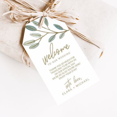 Gold Veined Eucalyptus Wedding Welcome Gift Tags Greenery Beach Wedding, Guest Welcome Bags, Destination Wedding Bags, Wedding Eucalyptus, Wedding Welcome Gifts, Eucalyptus Wedding Invitation, Wedding Gift Tags, Wedding Welcome Bags, Eucalyptus Wedding