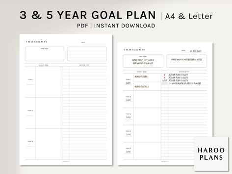 3 and 5 Year Goal Planner | A4, US Letter Pri 3 Year Goal Plan, 3 Year Life Plan Template, 5 Year Goal Planning Template, 3 Year Plan Template, 5 Year Plan Template For Couples, 1 3 5 Year Goals, 5 Year Plan Template Free Printable, 5 Year Plan Template, 3 Year Plan