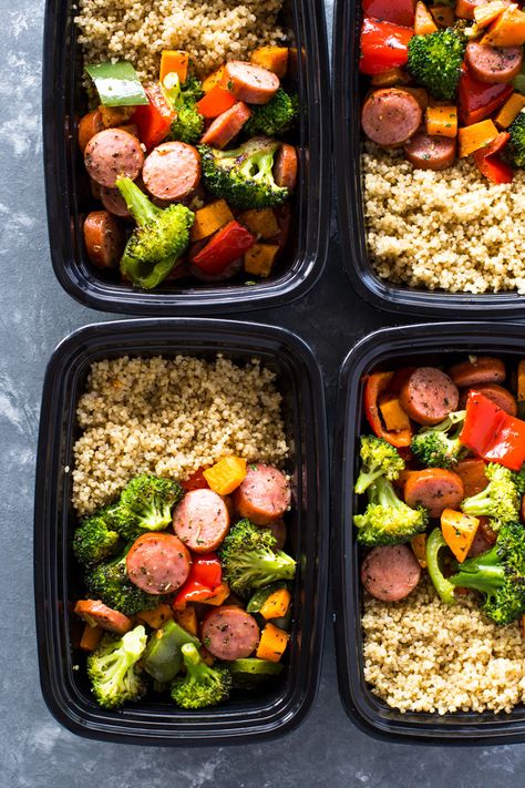 Roasted Sausage, Veggies and Quinoa Meal-Prep Roasted Sausage, Quick Meal Prep, Diet Vegetarian, Lunch Meal Prep, Idee Pasto Sano, Quinoa Recipes, Diet Keto, Healthy Meal Prep, Clean Eating Snacks