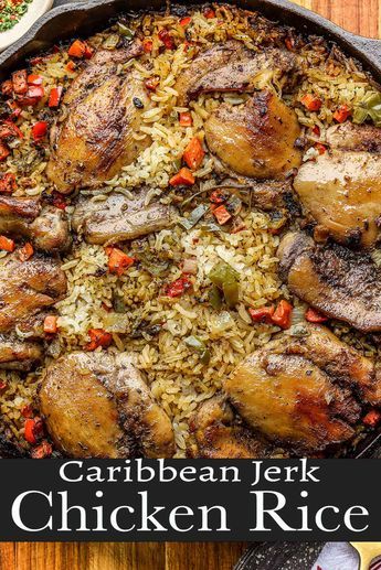 Jerk Chicken And Rice, Caribbean Chicken, Chicken And Rice Recipe, Jamaican Cuisine, Jamaican Dishes, Jamaican Food, Easy One Pot Meals, Caribbean Food, Rice Dish