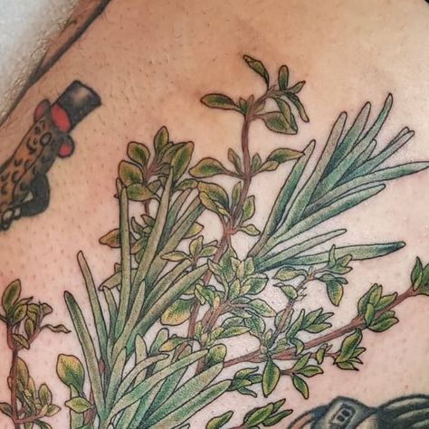 Rosemary Tattoo, Claw Tattoo, Chef Tattoo, Rosemary And Thyme, Botanical Tattoo, Half Sleeve Tattoo, Body Mods, Thigh Tattoo, Thyme