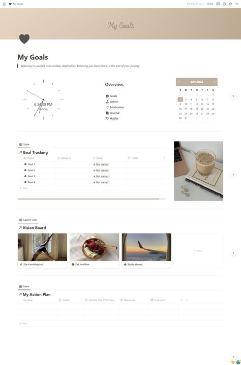 Goals Notion Page, Goals Page Notion, Notion Goals Page, Notion Manifestation, Vision Board Notion, Notion Guide, Manifestation Template, Goal Tracker Template, Notion Journal