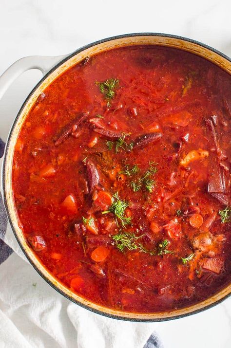 Ukrainian Borscht Soup Recipe, Borchtch Soup Recipes, Traditional Borscht Recipe, Borscht Soup Recipe, Ukrainian Borscht, Cabbage Soup Crockpot, Sweet And Sour Soup, Beet Soup Recipes, Borscht Recipe