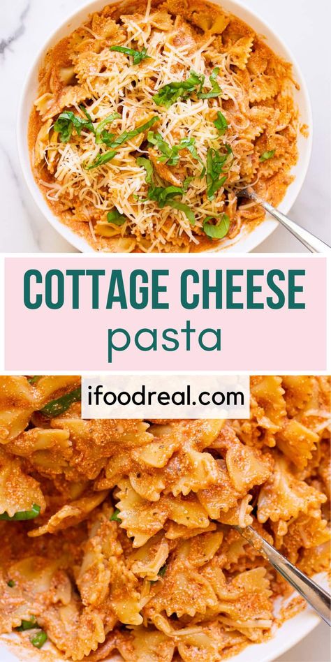 Creamy Cottage Cheese Pasta is quick, easy, and secretly healthy. Made with 5 simple ingredients and ready in 15 minutes. Cottage Cheese Crockpot Recipes, Meal Prep With Cottage Cheese, Grad Food, Cottage Cheese Dinner, Cheese Pasta Bake, Cottage Cheese Pasta, Crockpot Pasta Recipes, Cheese Pasta Recipes, Cheese Sauce For Pasta