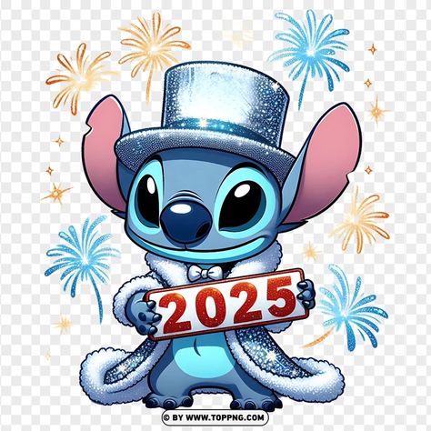 Happy New Year 2025 Stitch, Happy New Year 2025 Anime, Stitch New Year Wallpaper, New Year Character Design, Cute New Year Wallpaper, New Years Cartoon, New Years 2025, 2025 New Year, Stitch Happy New Year