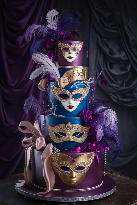 Venetian Elegance: A Masquerade-Themed Birthday Cake Extravaganza Masquerade Cake, Venetian Ball, Birthday Cake Aesthetic, Masquerade Party Decorations, Cake Aesthetic, A Birthday Cake, Themed Birthday Cakes, Painted Cakes, Masquerade Party