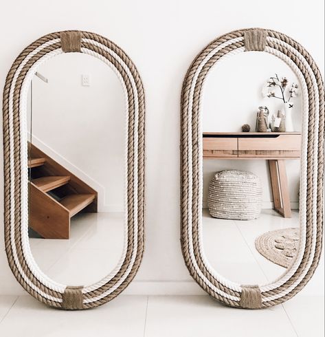 Coastal collection of rope mirrors oval shaped round and rectangle. Country or coastal mirror home decor. Australian made shipping Worldwide. Living Room Mirror, Rope Mirror, Hamptons Coastal, Room Mirror, Oval Wall Mirror, Hanging Wall Mirror, Hamptons House, Hamptons Style, Vintage Frame